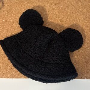 Black Fuzzy Bucket Hat with Ears